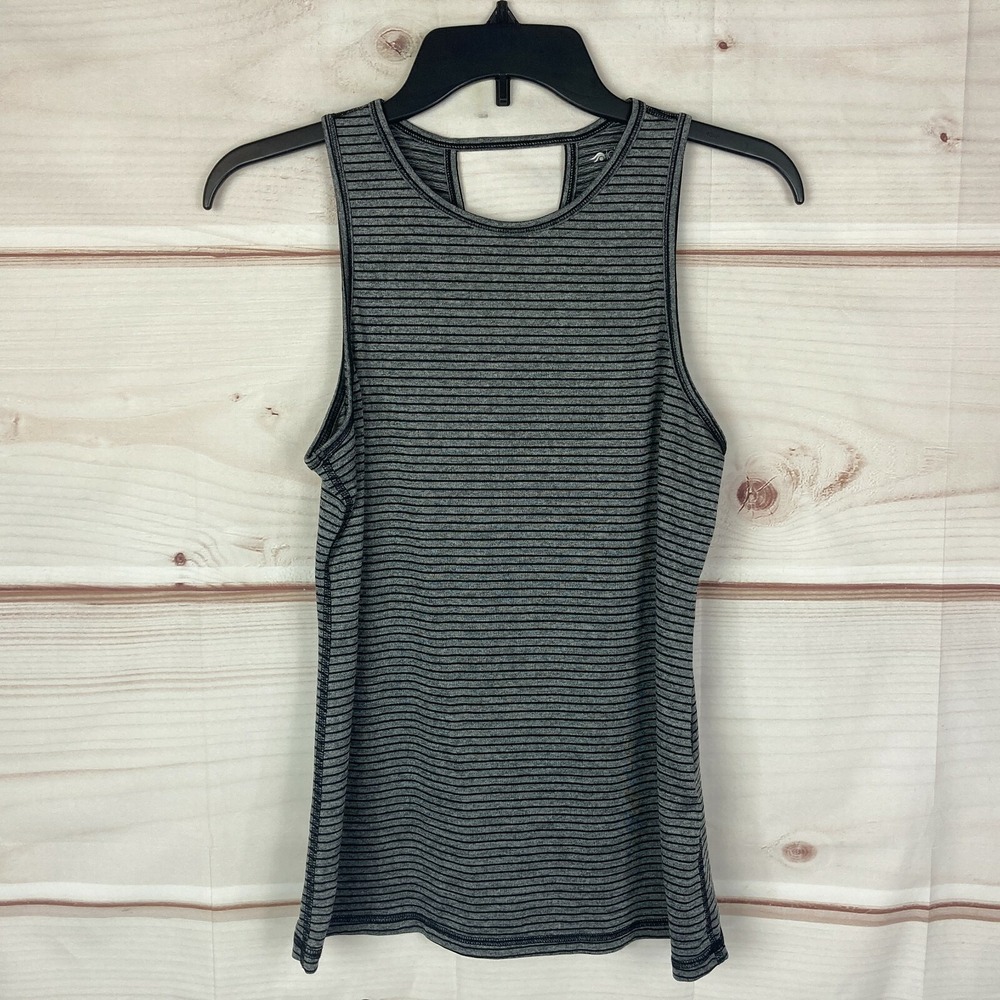 Ideology Top Womens XS Gray Black Stripe Performance Tank Sleeveless Open Back